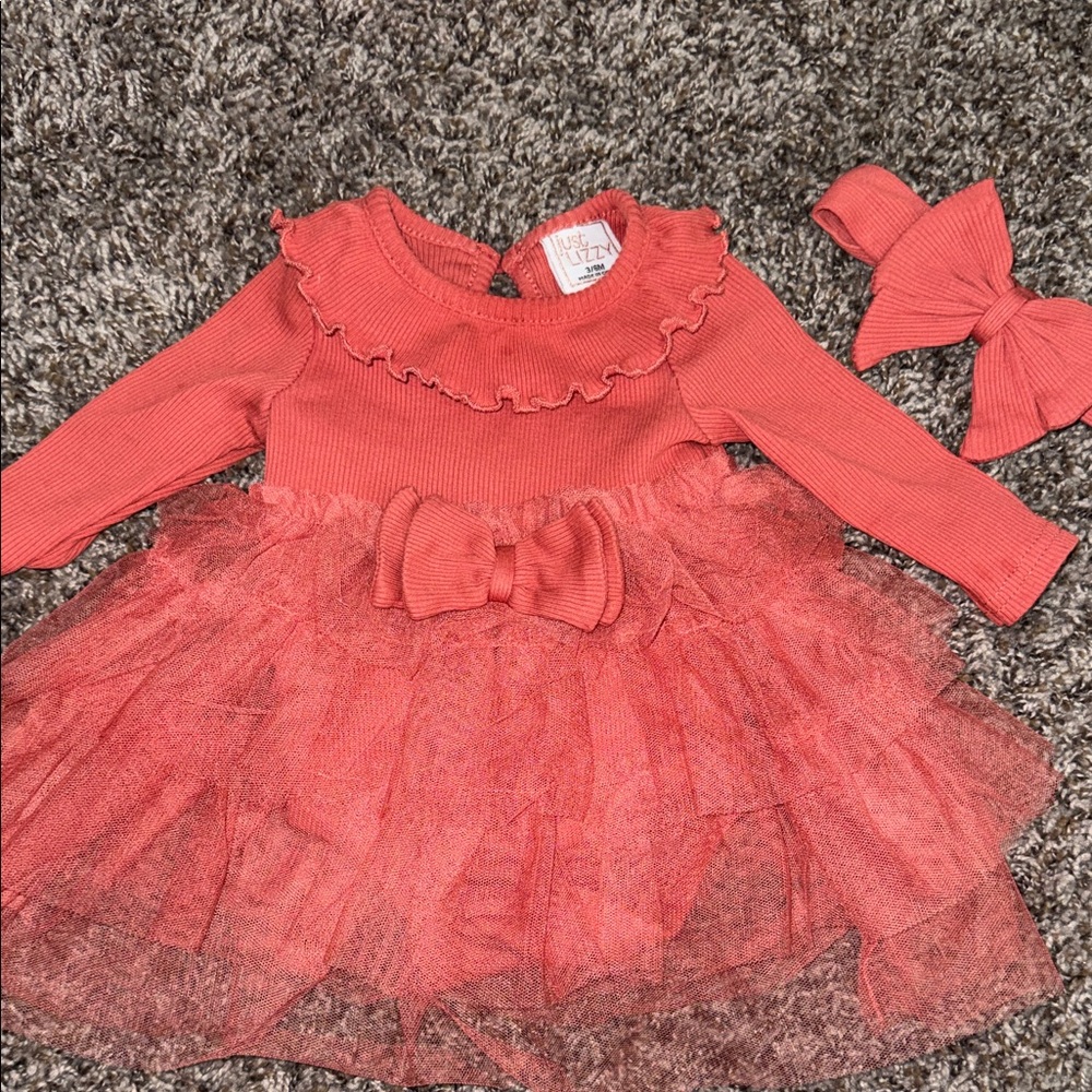Adorable Coral Kids Dress with Bow